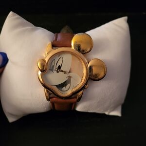 Lodis Gold-tone Mickey Mouse Face Brown Leather Strap Watch